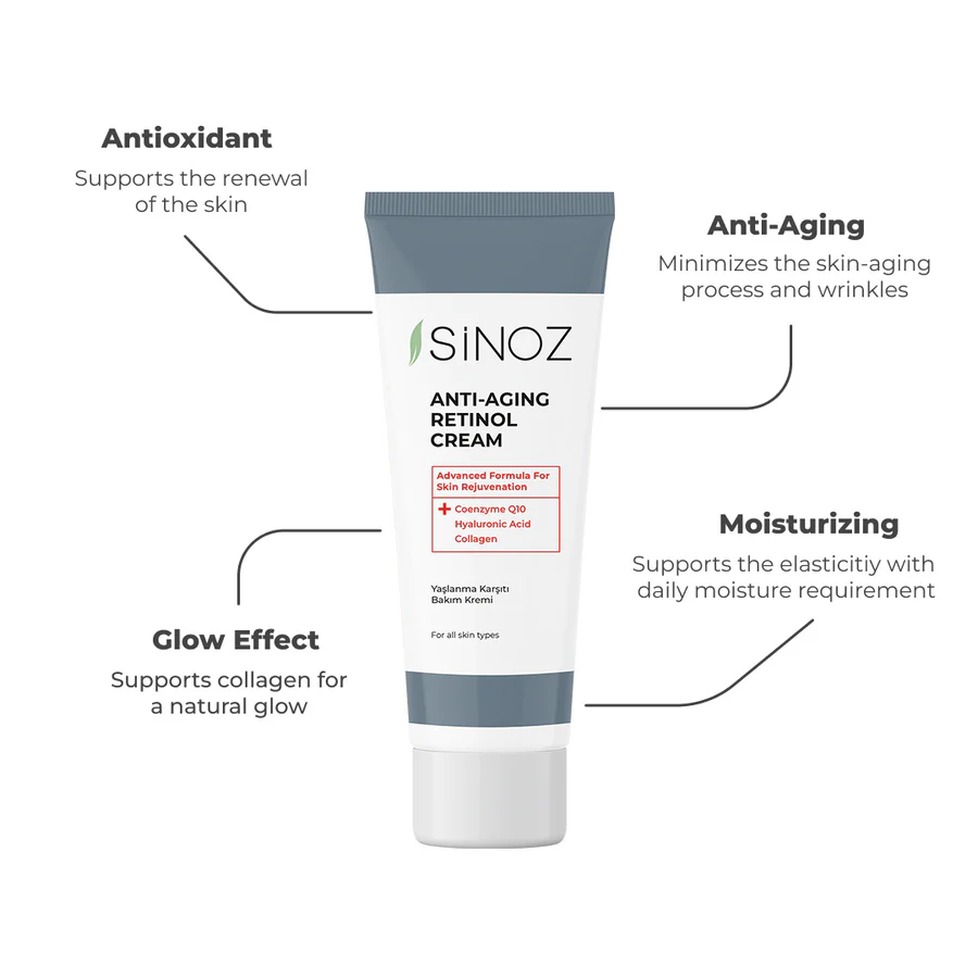 SiNOZ Anti Aging Retinol Cream 50ml | With Coenzyme Q10 , Hyaluronic Acid , Collagen