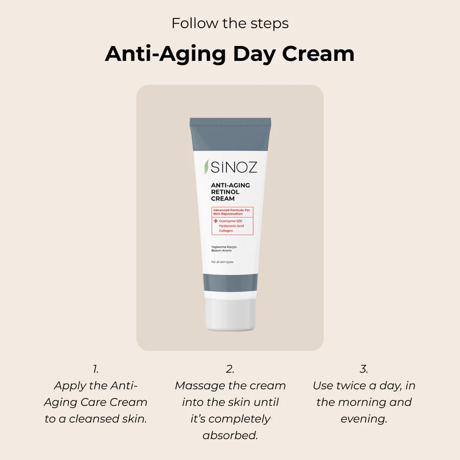 SiNOZ Anti Aging Retinol Cream 50ml | With Coenzyme Q10 , Hyaluronic Acid , Collagen