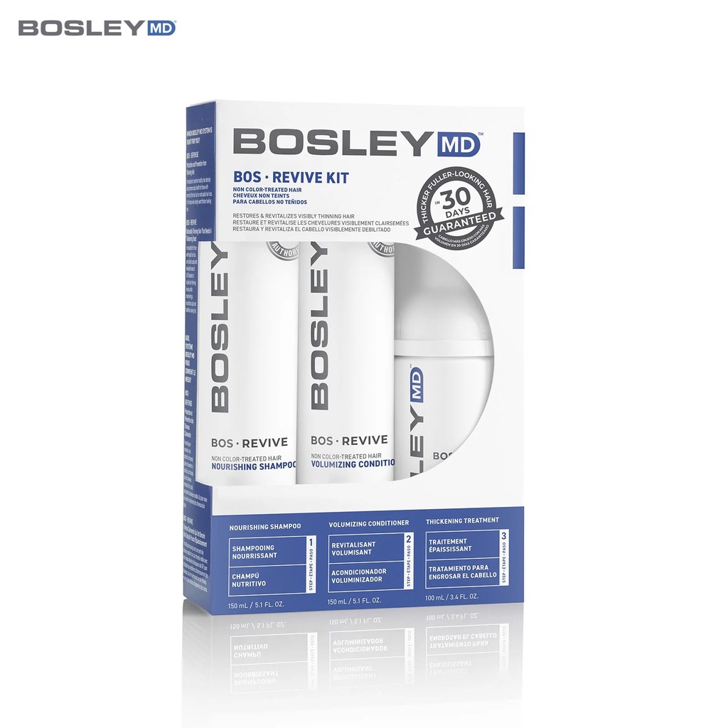 Bosley MD Revive Starter Pack For Non Color - Treated Hair kit [Pack of 3 - 150ml Shampoo +150ml conditioner + 100ml treatment]