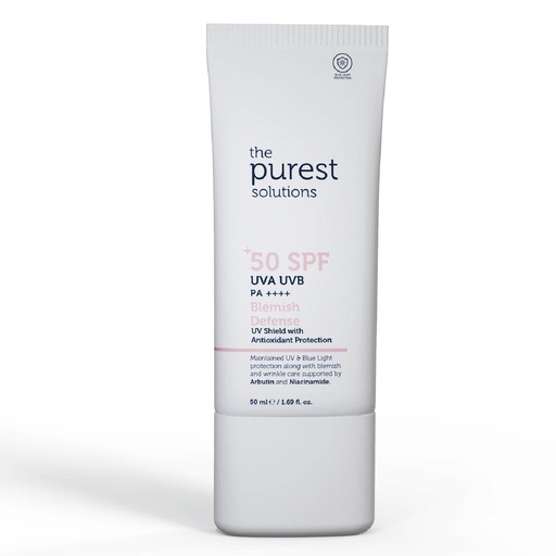 Blemish Defense UVA/UVB Antioxidant Protection For Blemish-Prone Skin 50+ SPF sunscreen| 50 ml | UV Shield with Arbutin and Niacinamide The Purest Solutions